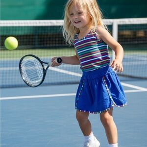 Florence Eismen | Colorful Striped Tank Top and Blue Skort Set | 4T